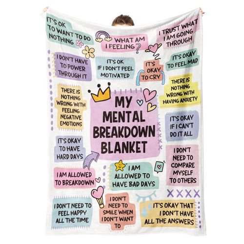 Craftique My Mental Breakdown Blanket, Mental Health/Inspirational Gifts for Women Men, Calming Calm Down Corner Supplies Decoration, Therapy Office Decoration, Counseling Office Must Haves, 60”×50”