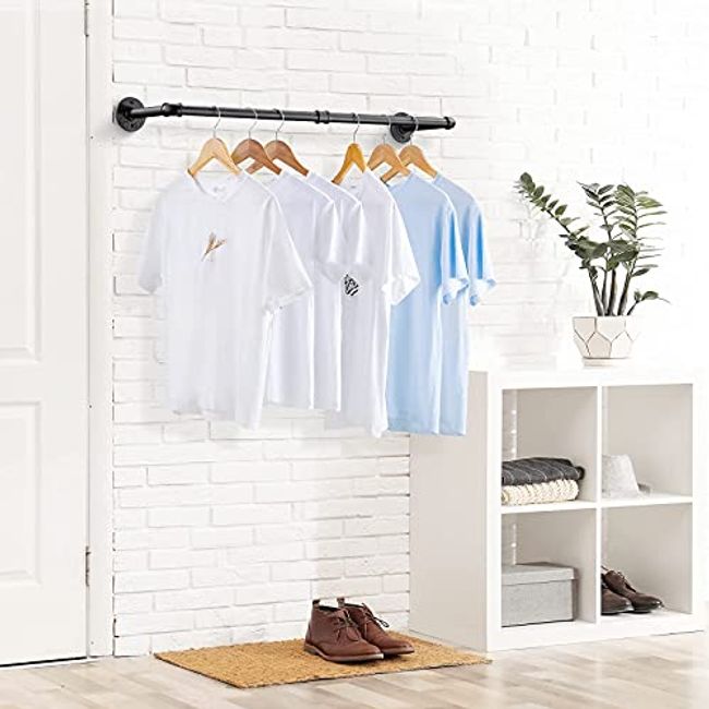 Industrial Clothes Rack, Wall-Mounted Closet Rod, Space-Saving