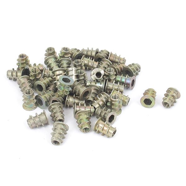 Sourcingmap M4x10mm Hex Socket Screw in Thread Insert Nut with Round Plate for Wood, 50 Pcs