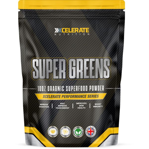 Vegan Super Greens Powder, Organic Gluten Free Superfood Powder Supports Immune System, UK Made by Xcelerate Nutrition (750g)