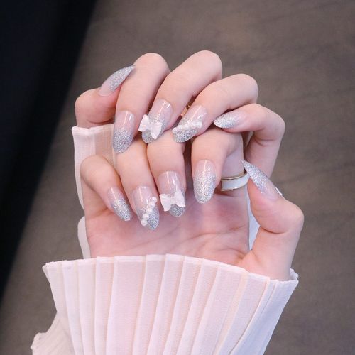 24 Nail Pieces, Complete Nail Tip, Double Sided Adhesive Tape, Nail Tip, Glitter, Bowtie, Pearl, Decorating, Coming of Age of Arts, Receptions, Parties, After-parties, Weddings, Nail Tips