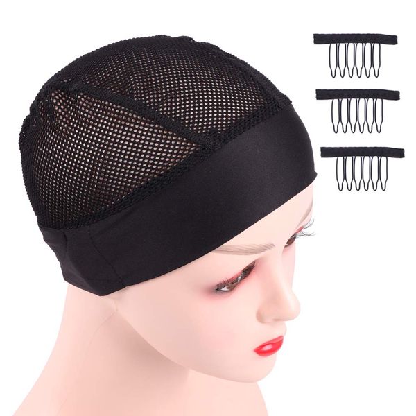 Ecojunmi 2pcs Crochet Braid Headband Wig Cap With 6pcs Free Wig Combs, Black Big Hole Wig Caps For Making Wigs, Crochet Wig Cap With Turban Headwrap