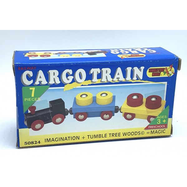 Maxim Tumble Tree Wood 7 PC Wooden Cargo Engine Train Set Brio Thomas Compatible