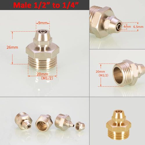 Brass Water Filter Adapter for Faucet Thread Tube Adapter for Connecting Water Filter Water Filter Pipe Hose Fitting (Male Thread G1/2", OD 1/4")
