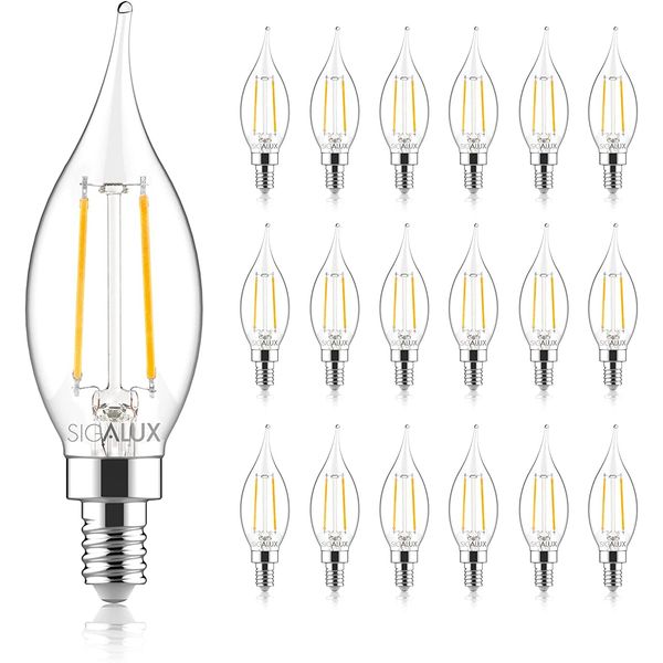 Sigalux Candelabra LED Light Bulbs Dimmable, E12 40 Watt Chandelier Light Bulbs, CA10 Flame Tip Candle Light Bulbs, 5000K Daylight, 300LM E12 LED Bulb for Chandeliers, Ceiling Fan, Pendant, 18 Pack