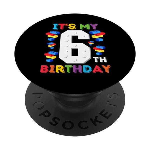 6 Year Old Blocks Building Master Builder 6th Birthday Boy PopSockets Adhesive PopGrip
