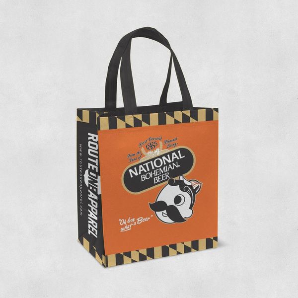 National Bohemian Baseball Logo w/ Calvert Stripes (Orange & Black) / Reusable Shopping Bag - 1