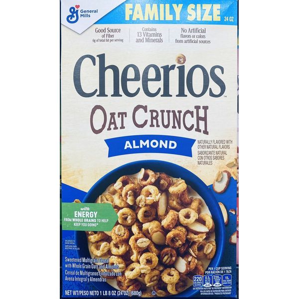 CHEERIOS FAMILY SIZE OAT CRUNCH ALMOND Heart Health Whole Grain Oats Cereal 24oz