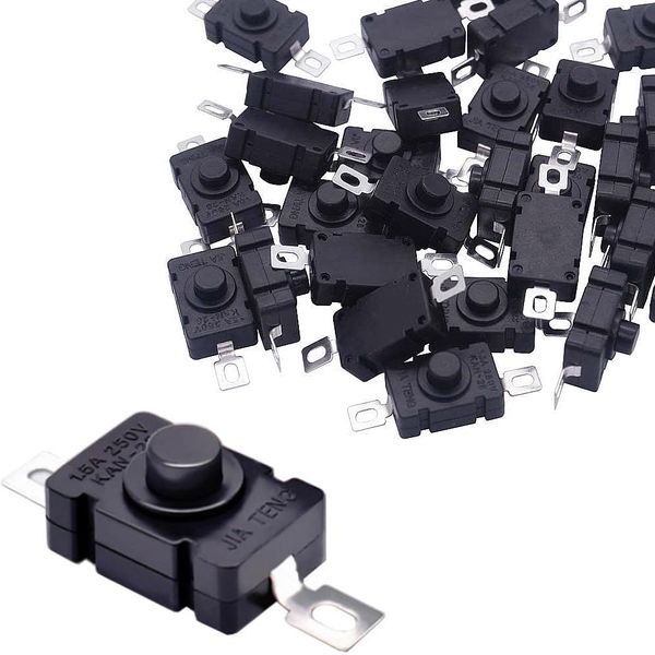 Gebildet 20Pcs Self-Lock Push Button Switch KAN-28 for Flashlight SMD Type ON-Off Mini Switch (Flat Pin with Hole)