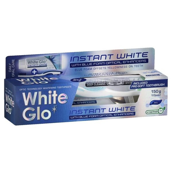 White Glo Instant White Optic Technology Whitening Toothpaste + Toothbrush