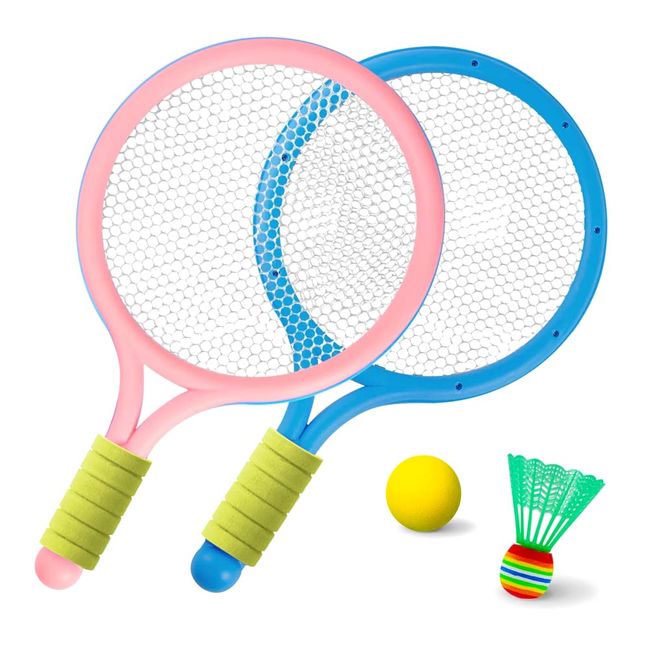 Tennis Badminton Mini Racquet Toy for Kids Outdoor Indoor Sports Exercise (Pink + Blue) Parent-child Play Outdoor Badminton Sports