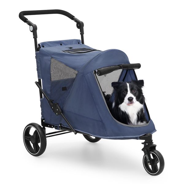 Large Pet Stroller Double Entrance Portable Easy Folding ,Large Dog or Cats,Blue