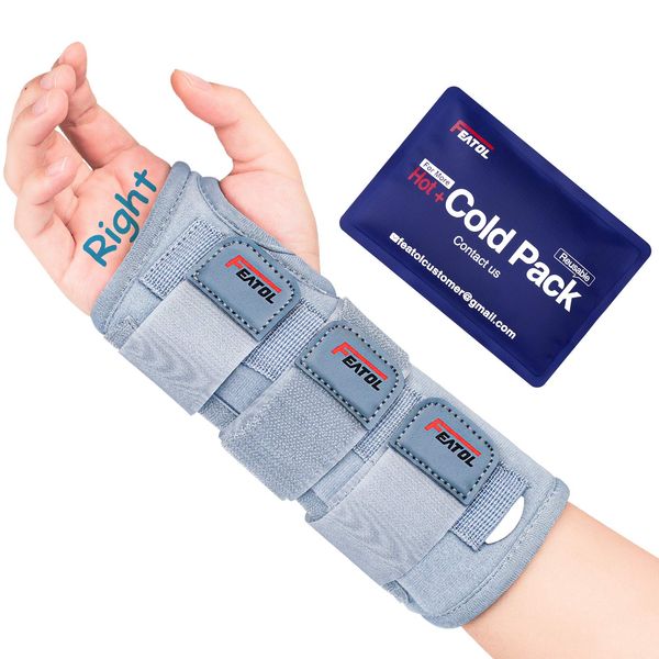 Carpal Tunnel Wrist Brace | Night Sleep Support Brace, Removable Metal Wrist Splint- Hot/Ice Pack, Right Hand, Large/X-Large, Adjustable Hand Brace for Men, Women