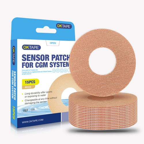 OK TAPE Adhesive Patches for Freestyle Libre 1/2 15 PCS, Waterproof & Sweatproof CGM Patches, Long Last Sensor Patches, Beige