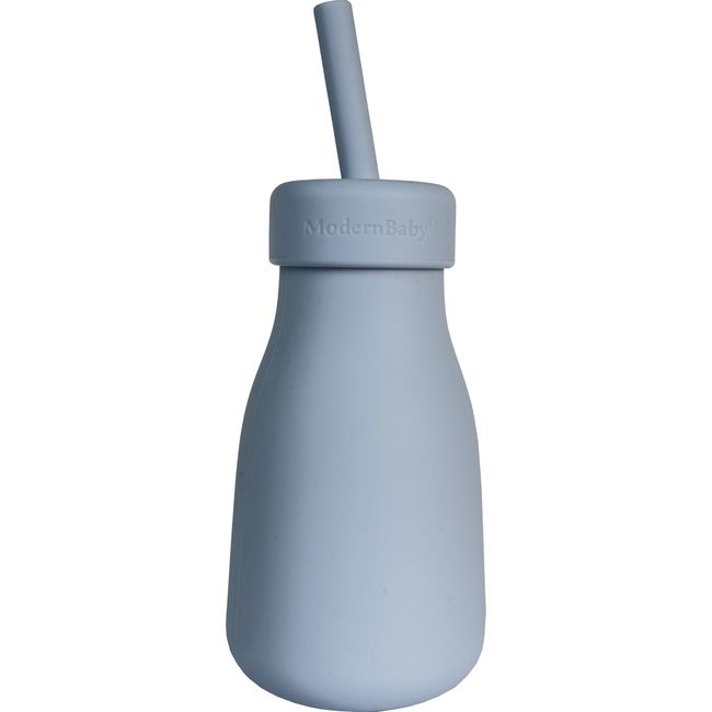 ModernBaby's Silicone Straw Sippy Cup, 8.5oz / 250ml, 6-24 Months (Baby Blue)