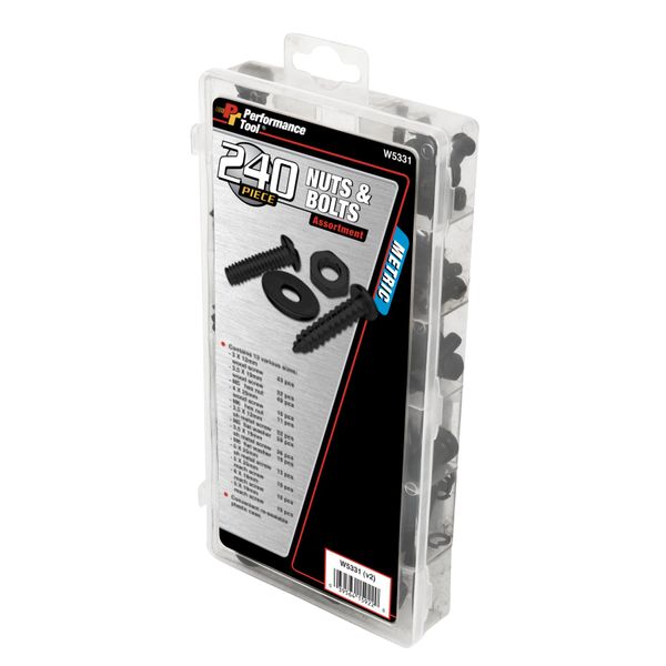 Performance Tool W5331 240pc Metric Nuts and Bolts Assortment With Case