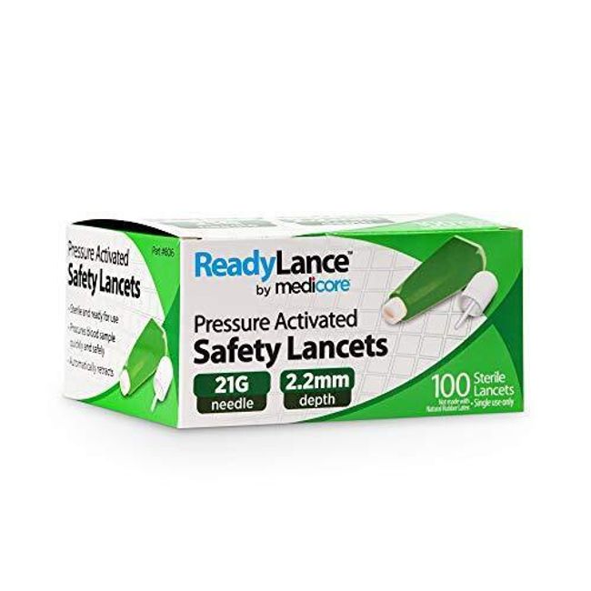 ReadyLance Pressure Activated Safety Lancets 100 Lancets 21Gx2.2MM Green