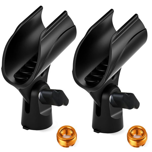 2 Pcs Universal Microphone Clip, Adjustable Mic Clip Holder for Mic Stand, Come with 5/8" Male to 3/8" Female Screw Adapter