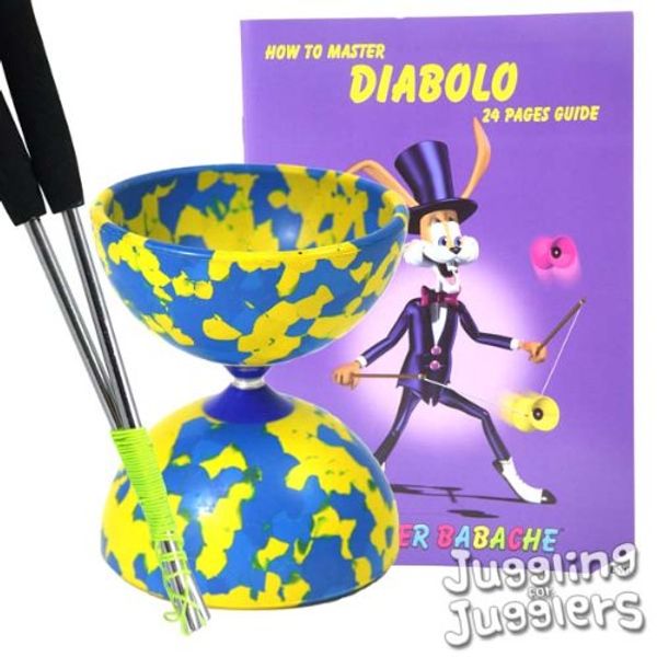 Blue/Yellow Jester + Aluminium handsticks + Diabolo book
