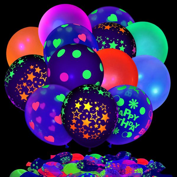 14 Inch UV Neon Balloons, UV Black Light Balloons Glow in the dark for Birthday Decorations Wedding Glow Party Supplies Blacklight Carnival (100 Pcs)