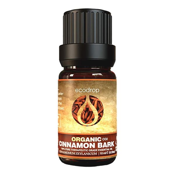 Ecodrop Cinnamon Bark Essential Oil - 10ml | 100% Natural Therapeutic Grade Indian Cinnamomum Zeylanicum Oil | Organic Aromatherapy Diffuser & Massage Oil for Mental Calm, Mood, Sore Muscles & Focus