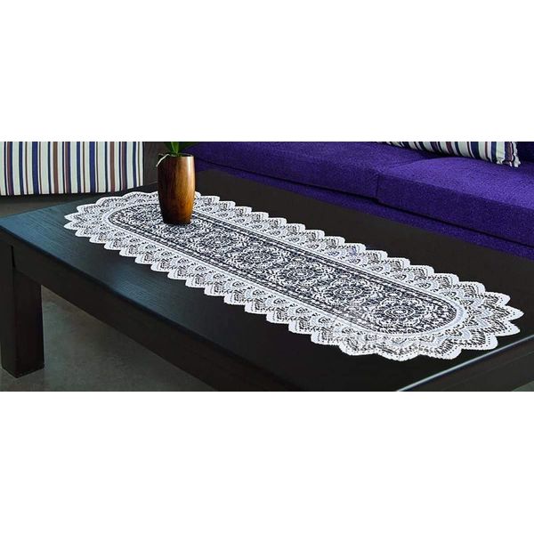 MforStyle Table Runner Lace White or Brown or Antique Gold (A - White)