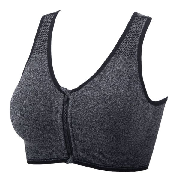 YEYELE Women Zip Front and Removable Pads Tank Top Racerback Sports Bra(Gray,XL)