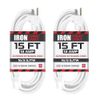 15 Ft White Extension Cord 2 Pack - 16/3 Durable Electrical Cable