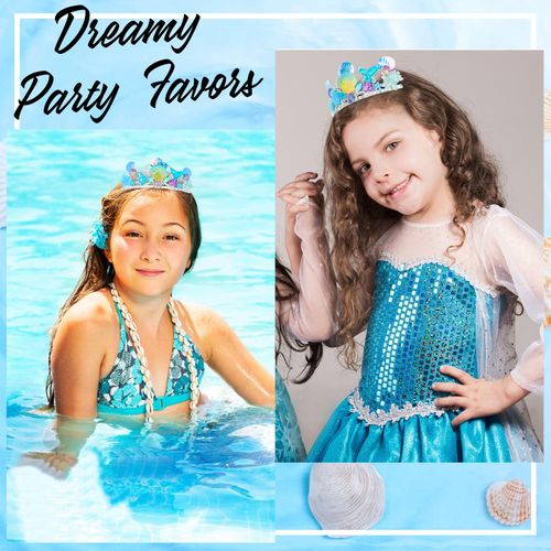 Casoty Mermaid Crown, Mermaid Party Decorations, Mermaid Headband, Mermaid Party Supplies for Women Girls, Mermaid Costume Hair Accessories for Halloween Birthday Party
