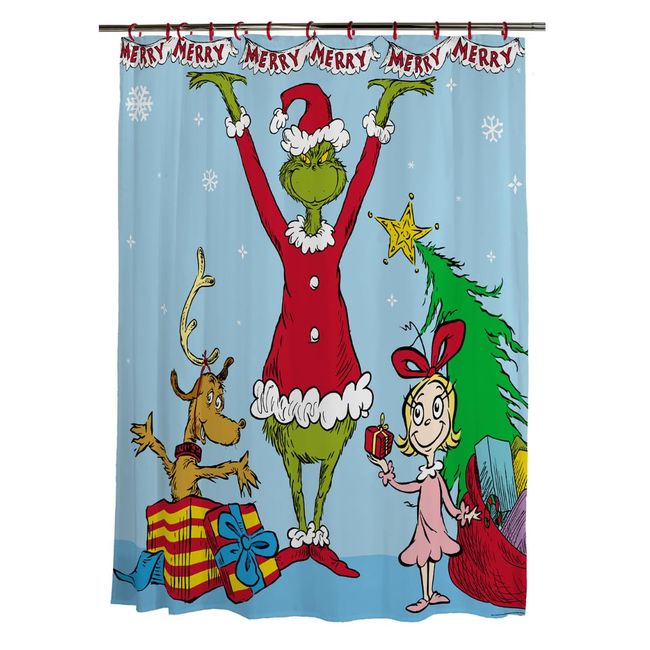 Franco Dr. Seuss The Grinch Holiday 13 Piece Shower Curtain and Ring Set, (100% Officially Licensed Product)