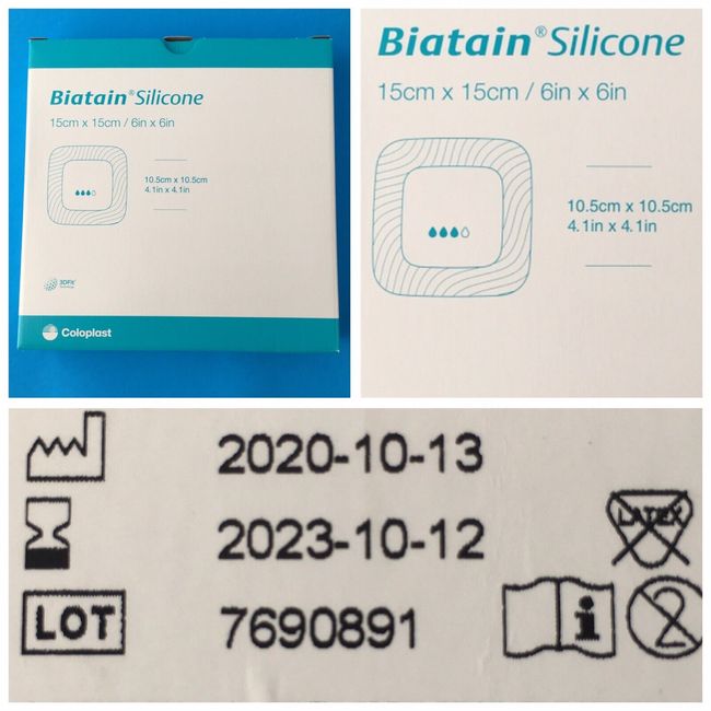 Coloplast 33437 Biatain Silicone Foam Dressing 15cm x 15cm Exp. 2023 5 pcs