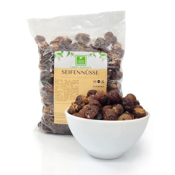 Seifennüsse von der Grünen Essenz 500 g - Waschnüsse im Baumwollbeutel + Waschsäckchen - Allergiekergeeignet - 100% biologisch - natürliches Waschmittel