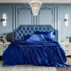 CozyLux Satin Sheets, Queen Size Bed Sheets, Silky 4-Pcs Bedding Set, Navy Blue