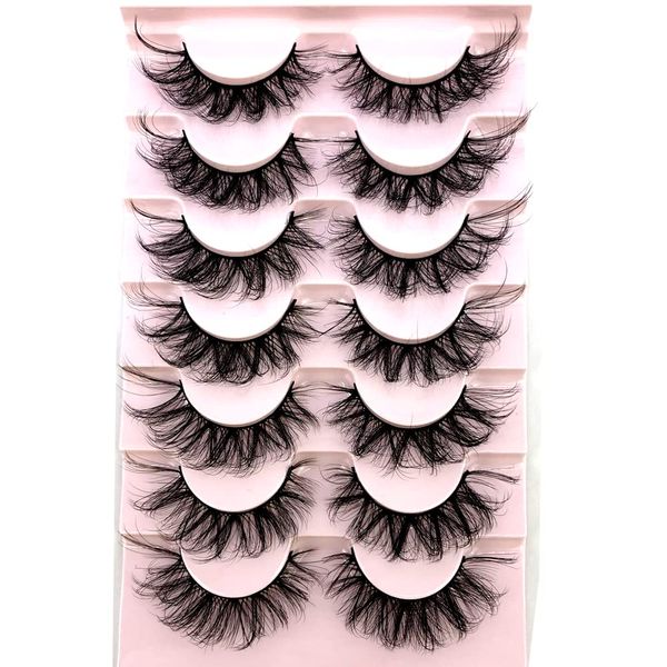 AMSDCN Eyelashes Natural Faux Mink Lashes Cat Eye 6D Fluffy Eyelash Dramatic Volume Faux Mink Lashes 7 Pairs Pack (FC-1)