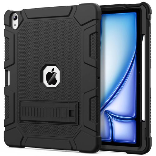 Azzsy Case for iPad Air 13-inch (M3/M2) 2025/2024, [Built-in Pencil Holder] Heavy Duty Shockproof Rugged Protective Case for 13 inch iPad Air (2025/2024 Version), Black