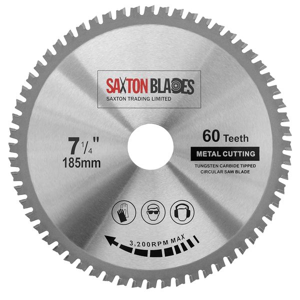 TCT18560TMB Saxton TCT Circular Steel Aluminium Copper Metal Saw Blade 185mm x 60T for Bosch Makita Dewalt Evolution Fits 190mm Saws