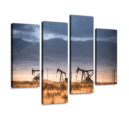 IGOONE 4 Panels Canvas paintings - pumpjack lifts oil from a well in californ...