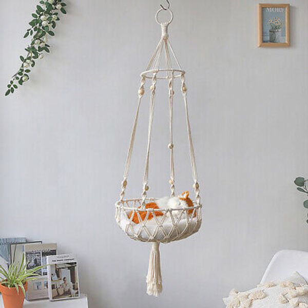 Cat Hammock Macrame Hanging Swing Cat Bed Handwoven Home Pet Cat Accessories USA