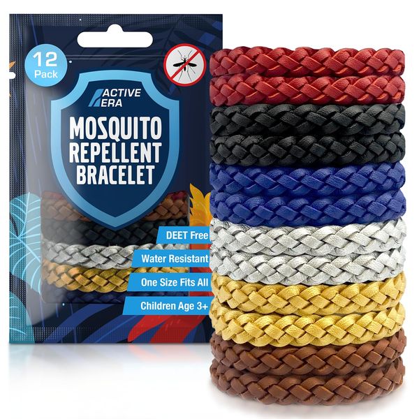 Active Era Mosquito Repellent Bracelet [12 Pack], Insect, Midge & Mosquito Bands - Powerful DEET Free Formula - (Solid Colour, 12 Pack)