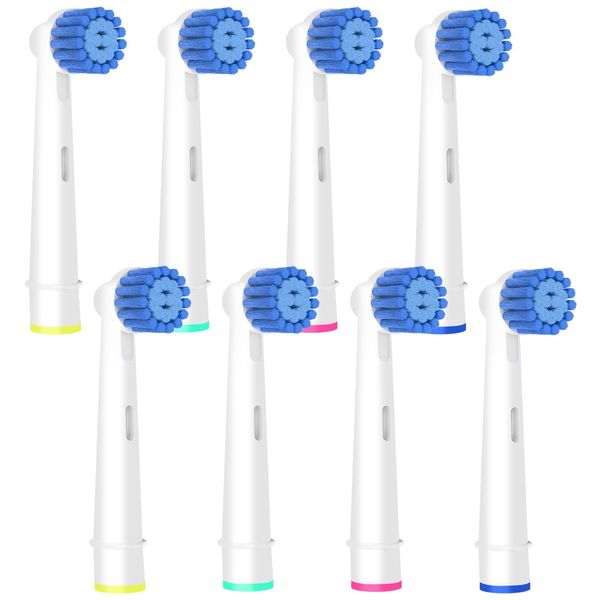 8 Pack Sensitive Gum Care Replacement Brush Heads Compatible with Oral B White