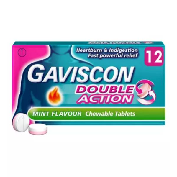 Gaviscon Double Action Heartburn & Indigestion Mint Flavour Tablets x12