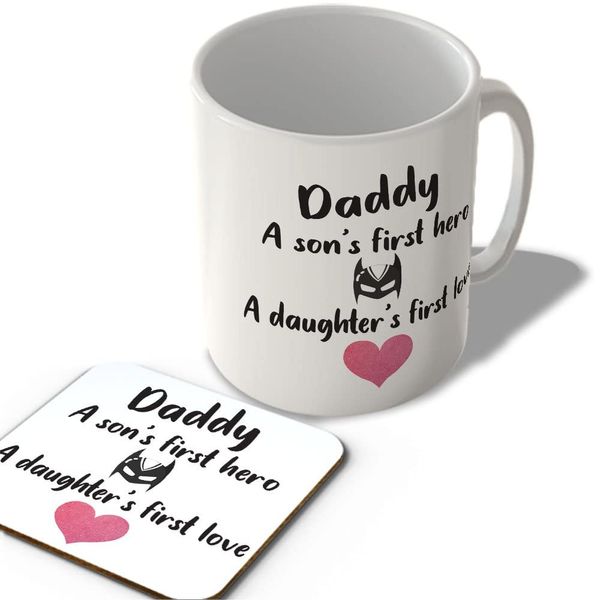 McMug - Daddy - Son's Hero - Daughter's Love - Mug and Coaster Set, Ceramic, 11fl.oz.