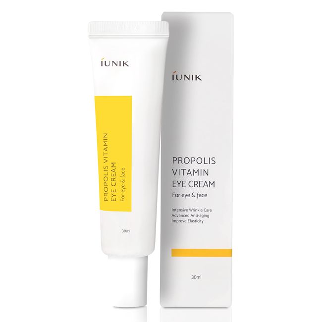 IUNIK Propolis Vitamin C Face & Eye Cream with Vegetable Oil, Idebenone 1.01 Fl Oz Dullness Dark Circles Puffiness Smooths Under Eyes 24 Hour Hydration For Sensitive Oily Acne-prone skin VEGAN