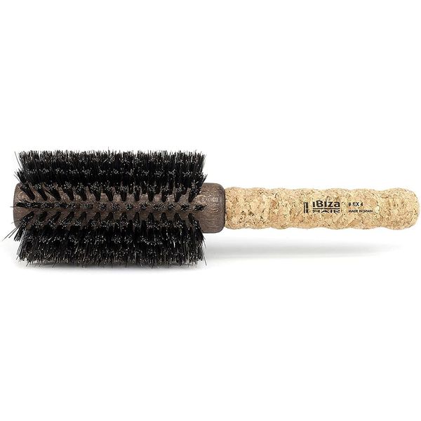 Ibiza Hair EX4 - Large Round Brush with Extended Cork Handle, Black Bristles