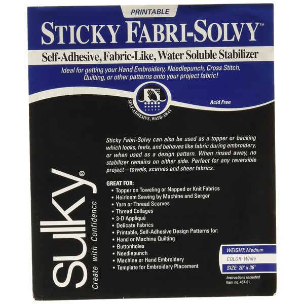 Sulky Fabri-Solvy stabilizer, 20" x 36", White