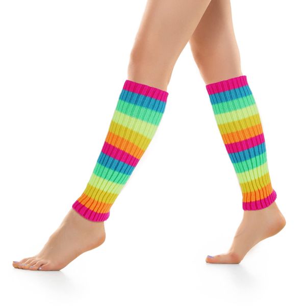 Yolev Leg Warmers Damen Bein Stulpen Regenbogenfarben Wintergarn Gestrickte Beinwärmer für Frauen Mädchen 80er Jahre Party Kostüm Zubehör