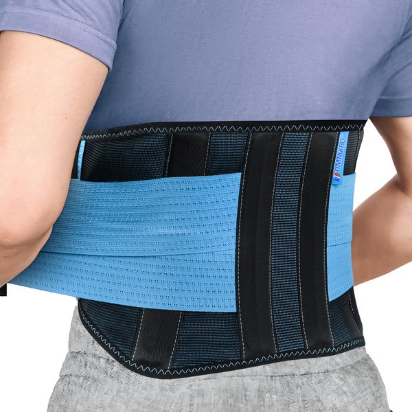 Waist Back Support Belt for Women Men,TIMTAKBO Lower Back Brace Lumbar Support for Lower Back Pain Relief,Adjustable Flexible Sport Girdle Waist Support Belt(Black/Blue,S/M Fit Belly 23.5"-31.5")