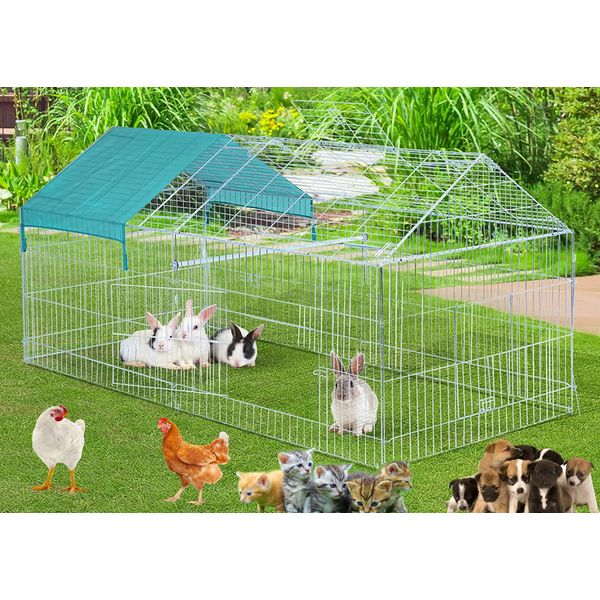 71" x 30" Galvanized Steel Foldable Outdoor Chicken Coop Run Metal Pet Hutch Enclosure Small Animal Playpen Waterproof Cover for Rabbits Chickens