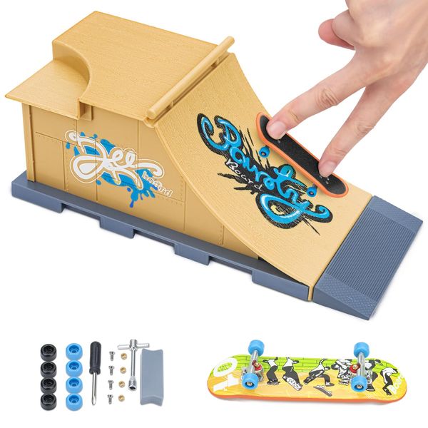 HMEEN Finger Skateboards Ramp Set, Fingerboard Skatepark Deck with Ramps, Fingerboard Half Pipe Ramp for Kids Adults Fingerboard Training Props Interactive Freestyle Skate Game - C