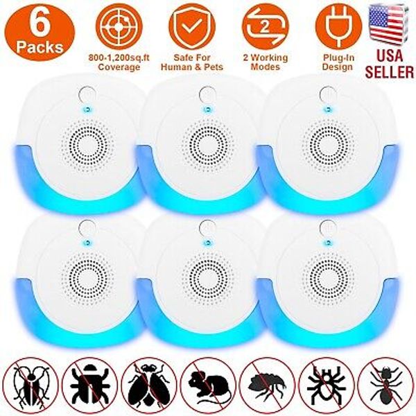 6x Ultrasonic Pest Repellers Indoor Pest Control Mouse Plug-In Repellent No Kill